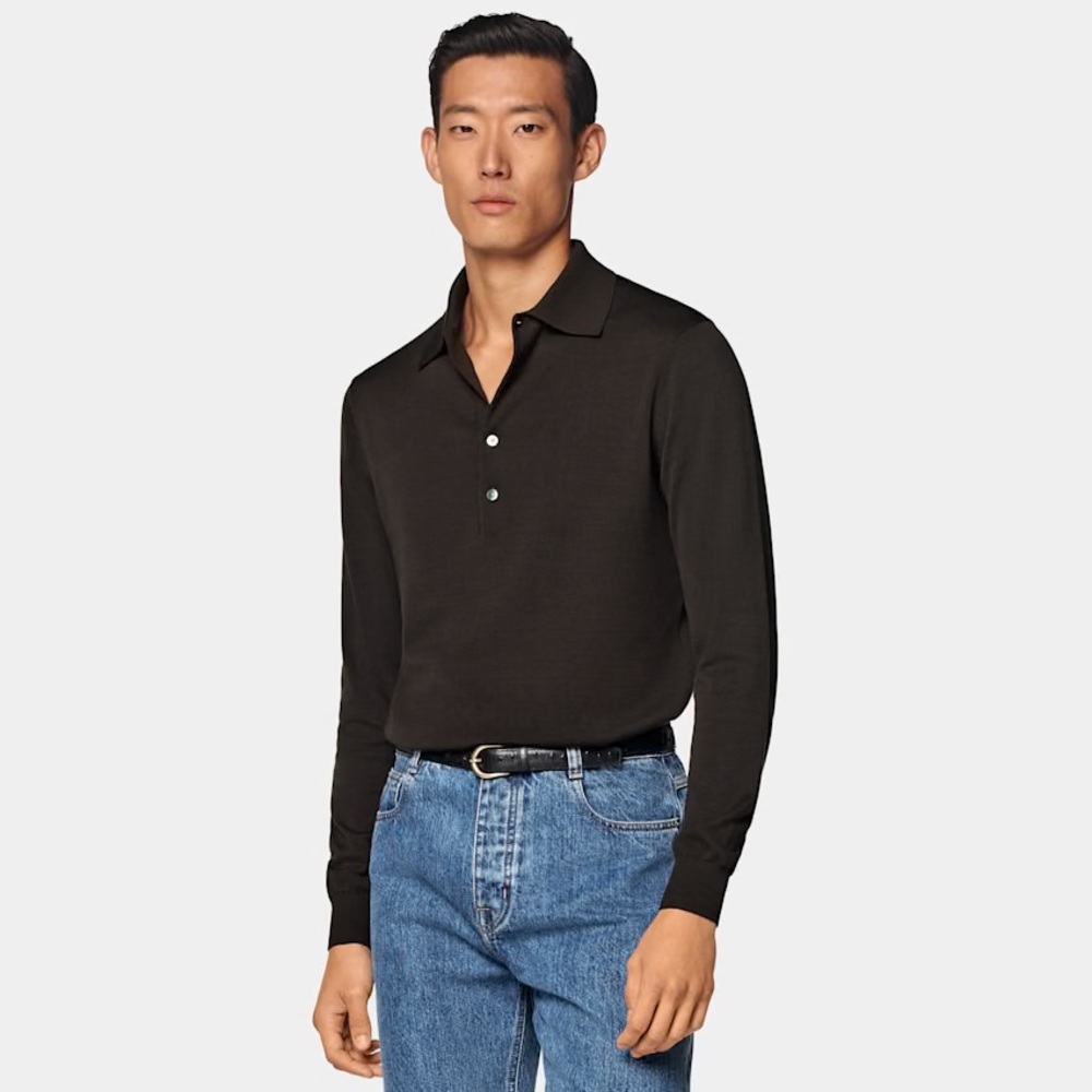 Suitsupply Black Long Sleeve Polo Shirt